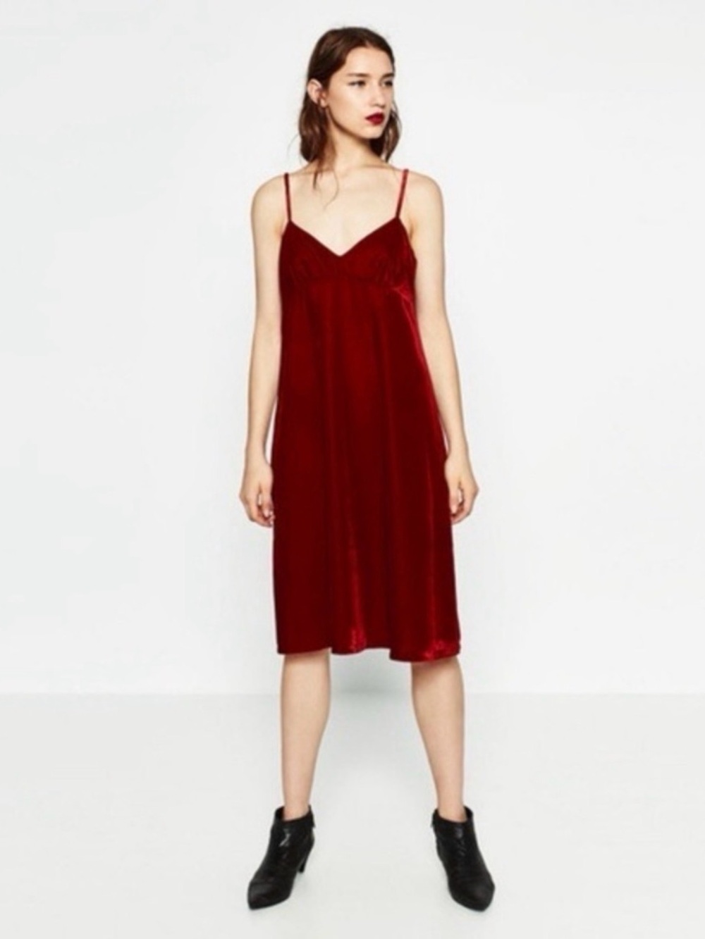 Zara Deep Red Velvet Slip Dress